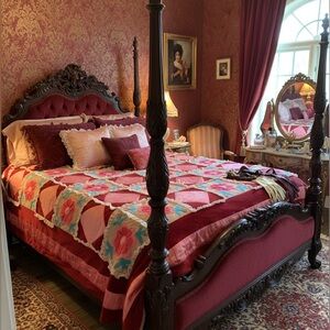 Vintage quilt velvet satin bluebirds velvet flowers patchwork‎ sateen quilt